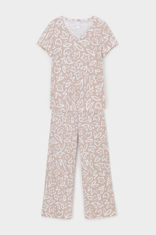 Е 20058/24/бежевый,абстрактные цветы пижама жен