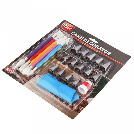 Кондитерский набор 25 предметов Скульптор: мешок для крема п/эт, насадка из нержавеющей стали - 14 штук, узкие, д1,7см, h3,5см; фиксатор винтовой для насадок пластик; инструмент для моделирования - 9шт, двухсторонние наконечники, пластик; на блисте - Домашняя мода фото 3