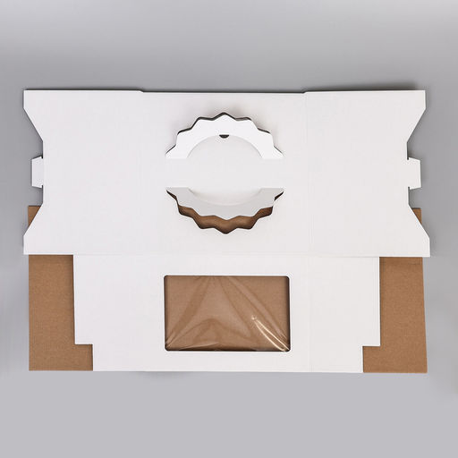 Цена за 5 шт. Коробка под торт 3 окна, с ручками, белая, 28×28×20 см