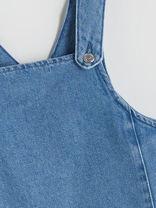 Kare Yaka K?z ?ocuk Jean Salopet Elbise