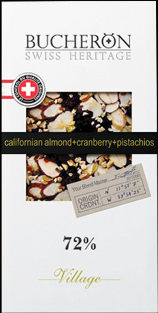 BUCHERON. Village. Горький с миндалем, клюквой и фисташкой 85 гр. карт.пачка