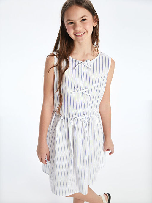 Bisiklet Yaka ?izgili K?z ?ocuk Elbise