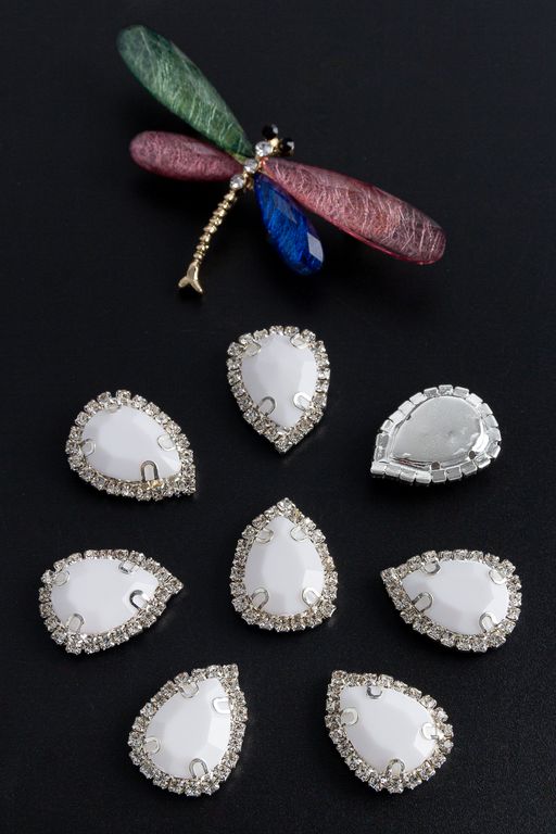 Стразы пришивные в серебряной оправе 17*23 мм Капля (5 шт) SF-2052, белый №26 - Больше подарков фото 2