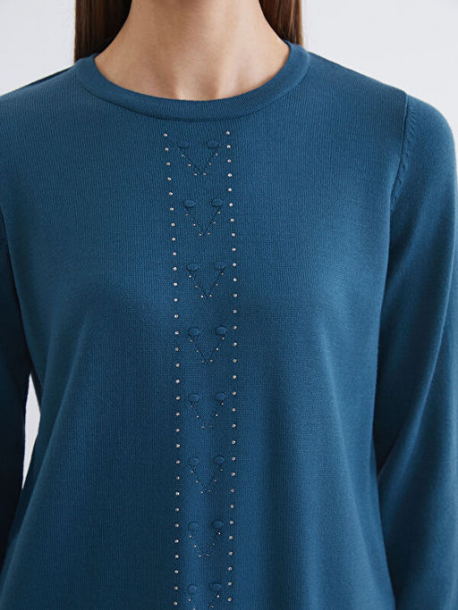 Bisiklet Yaka Ta?l? Kad?n Triko Kazak