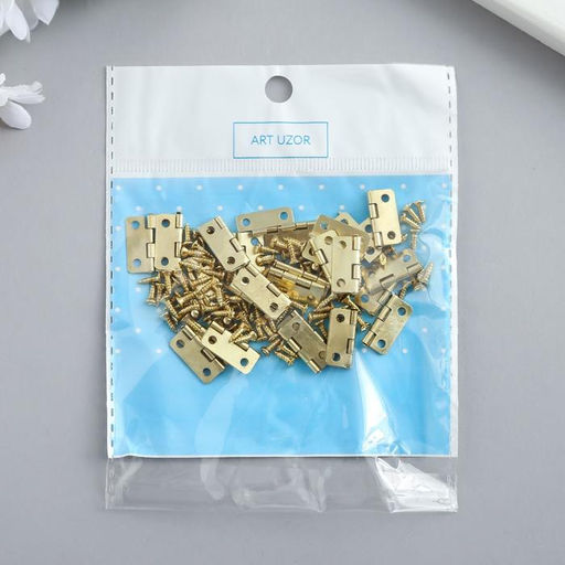 Цена за 2 шт. Петля для шкатулки металл с закругленными углами золото + саморезы набор 25 шт 1,6х1,3 см
