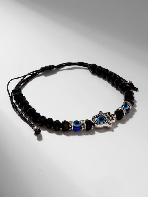 Цена за 2 шт. Браслет-оберег «Рука счастья Хамса» хрусталики, цвет чёрно-синий с чернёным серебром, d=8 см