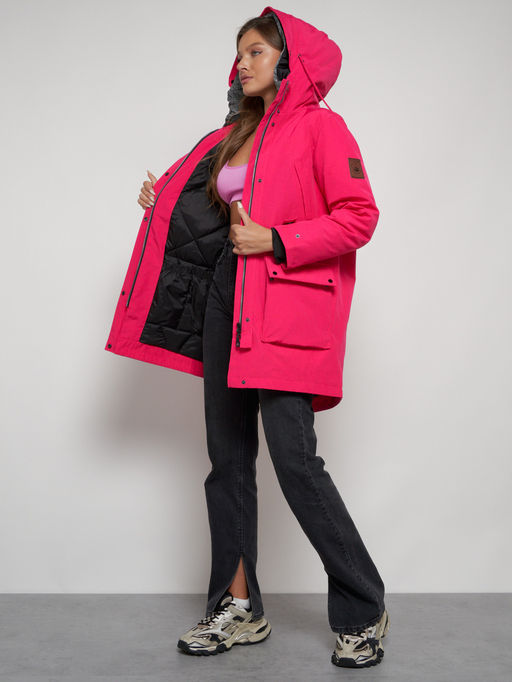 Парка женская зимняя MTFORCE c капюшоном розового цвета 2329R  фото 13