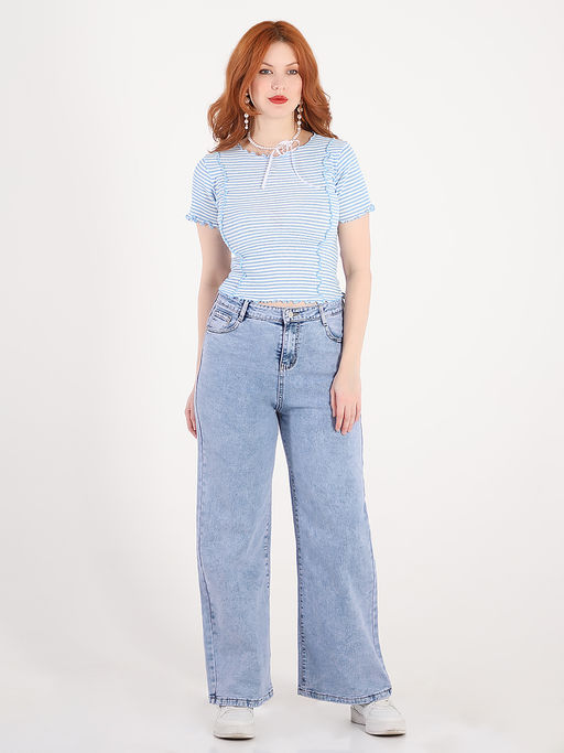 Джинсы голубые женские широкие больших размеров