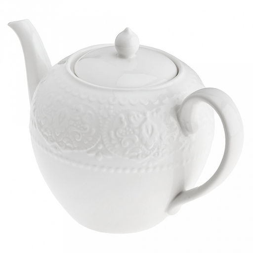 "Русь" Чайник заварочный фарфоровый 1л, д13,5см h12,2(15,8)см, белый, рельефный декор, в коробке (Китай)