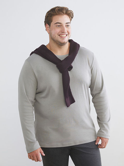 B?y?k Beden Bisiklet Yaka Uzun Kollu Erkek Ti??rt