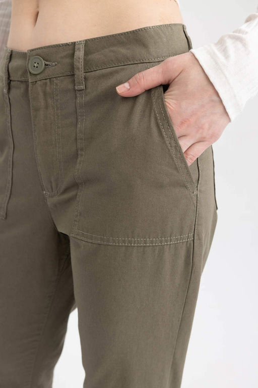 Брюки Jogger стандартной посадки из габардина длиной до щиколотки, 100% хлопок - Defacto фото 5