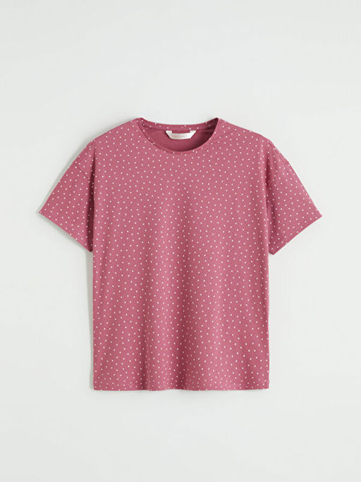 Bisiklet Yaka Y?ld?z Bask?l? Kad?n Pijama ?st?