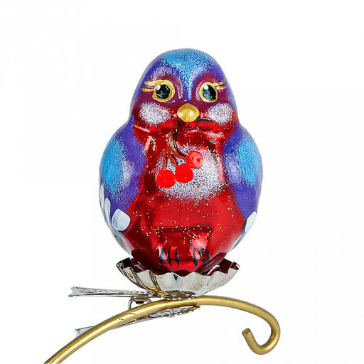 Елочная игрушка фигурка стеклянная Певчая птичка-3 4,5х5х7,5см, ручная художественная роспись, подарочная упаковка (Россия)