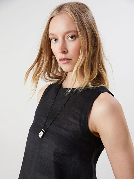 Bisiklet Yaka %100 Keten Bluz