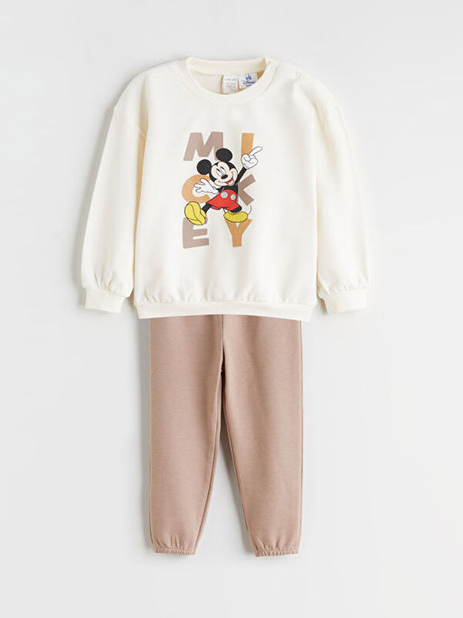 Mickey Mouse Bask?l? Erkek Bebek Sweatshirt ve E?ofman Alt 2li Tak?m