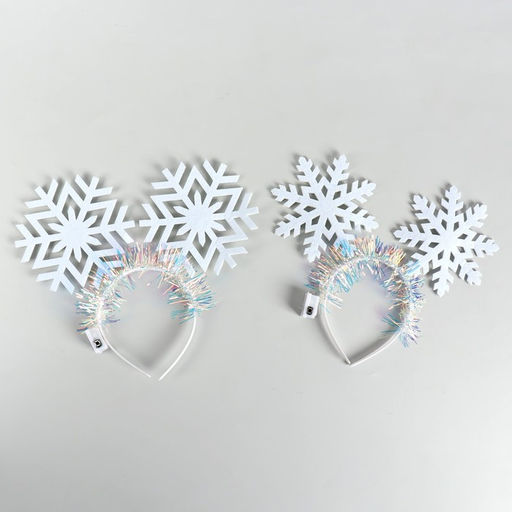 Ободок новогодний карнавальный Снежинки, световой, виды МИКС