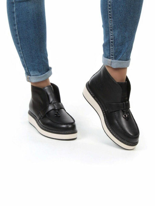 01-5172-1 BLACK Ботинки женские демисезонные (натуральная кожа, байка)