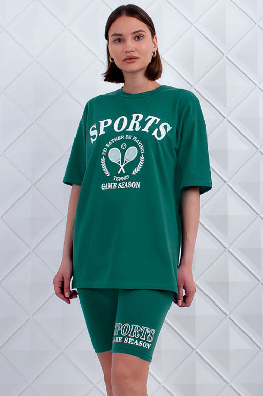 Арт. 5731 Костюм с велосипедками 42-50 (5 шт) Цвет:верх- изумруд, низ- изумруд - Калинка фото 2