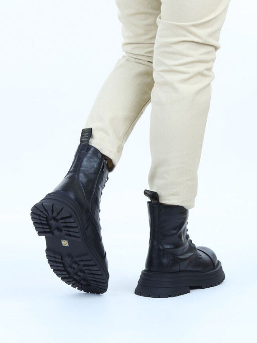 01-A13-1 BLACK Ботинки демисезонные женские (натуральная кожа)