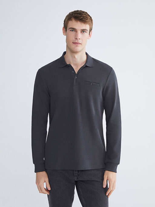 Polo Yaka Uzun Kollu Erkek Sweatshirt