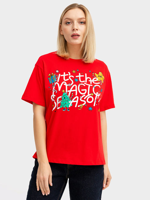 Футболка женская новогодняя в красном цвете с печатью - Mark formelle фото 4