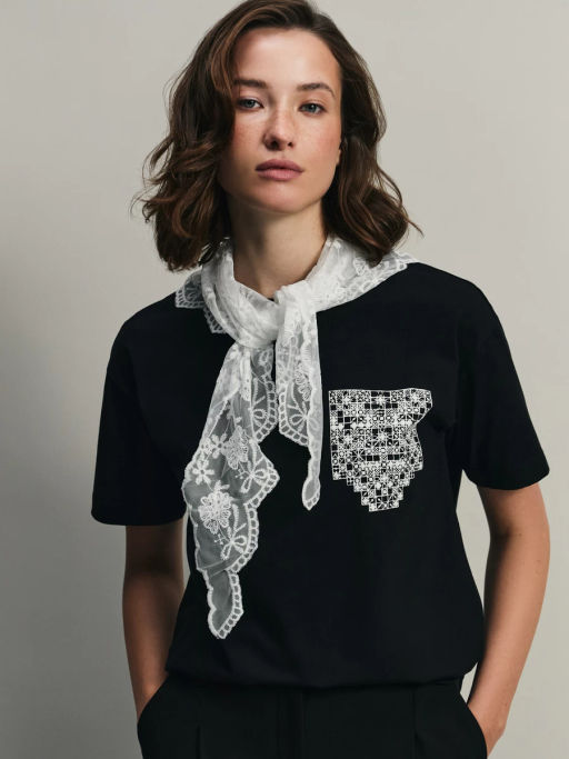 Футболка с объёмным кружевным принтом / Zarina