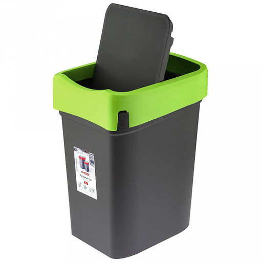 Ведро для мусора с плавающей крышкой пластмассовое Smart Bin 25л, 33,3х26,9х45,7см, с креплением для мусорных пакетов, зеленый, Econova (Россия) - Домашняя мода фото 3