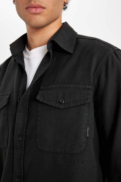 Хлопковая рубашка обычного кроя с длинными рукавами - Defacto фото 5