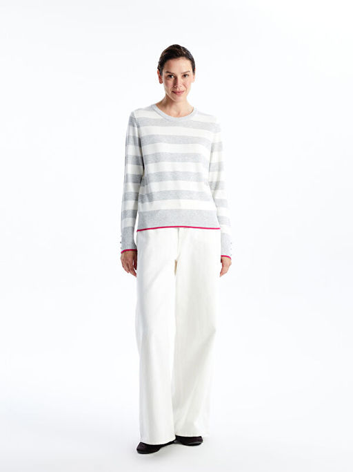 Bisiklet Yaka Renk Bloklu Kad?n Triko Kazak