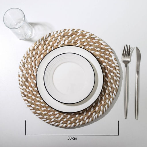 Салфетка сервировочная на стол Доляна Солнце, d=30 см, цвет белый  фото 2