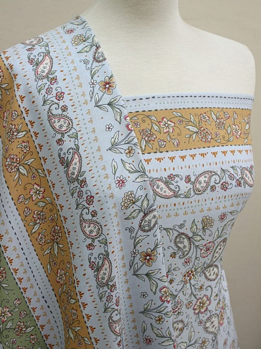 Штапель Премиум Нежные пейсли с каймой цв.голубой, СОРТ2, ш.1.45м, вискоза-100%, 120гр/м.кв - Купава фото 3