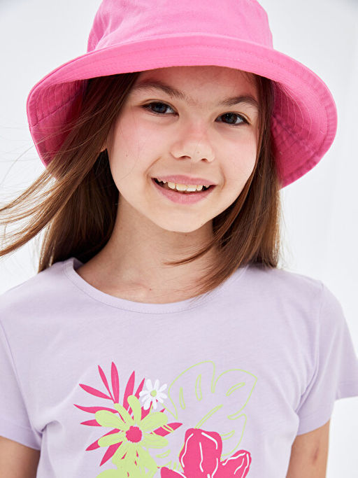 Bisiklet Yaka Bask?l? K?sa Kollu K?z ?ocuk Ti??rt - Waikiki фото 5