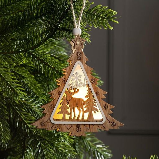 Ёлочная игрушка Ёлочка с оленем, 11х11х2 см, от батареек, свечение тёплое белое - Luazon lighting фото 3