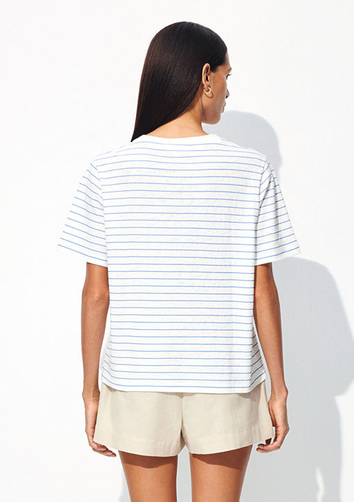 Keten Kar?s?ml? Mavi Tisort  фото 4