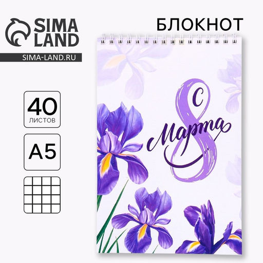 Блокнот на гребне, формат А5, 40 л. С 8 марта