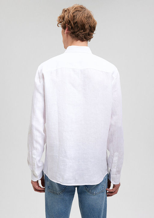 Beyaz Keten Gomlek - Mavi фото 4