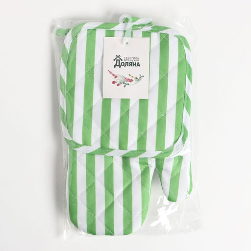 Кухонный набор Доляна цвет зелёный, прихватка 17х17 см, варежка 26х16 см, 100% п/э  фото 7