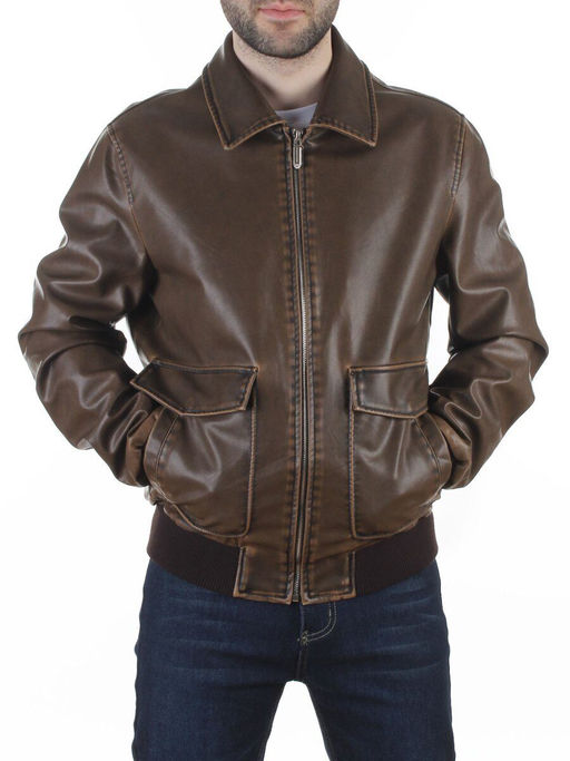 257994137 BROWN Куртка мужская демисезонная (эко-кожа)