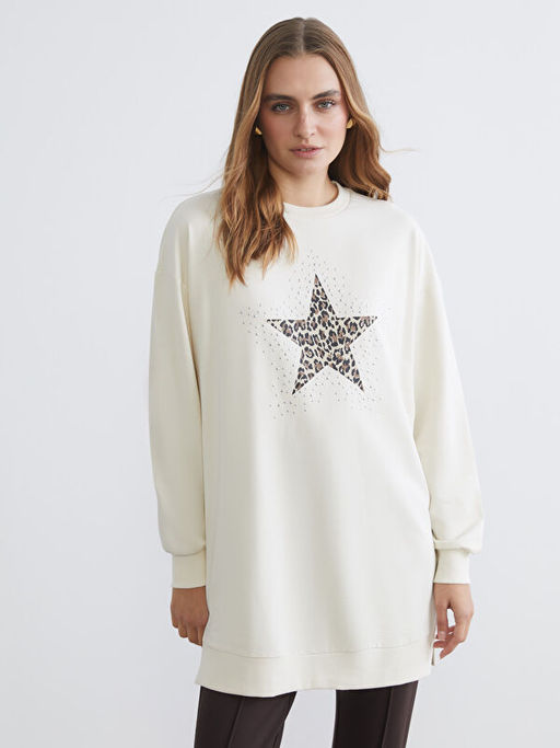 Ta?l? Oversize Kad?n Sweatshirt Tunik
