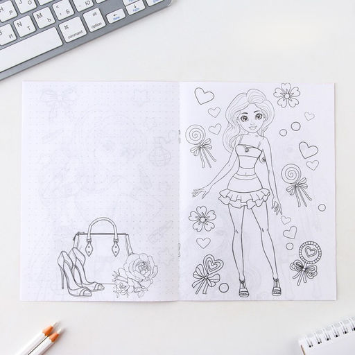 Цена за 10 шт. Блокнот раскраска А5, 8 страниц Модница