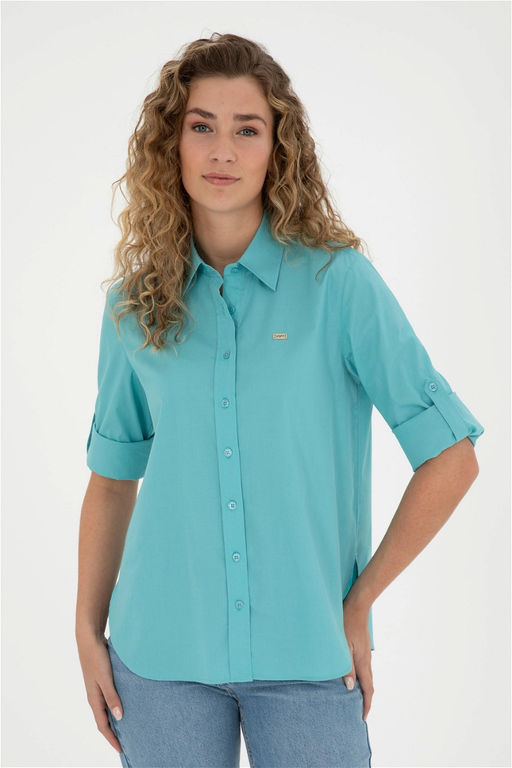 Рубашка U. S. Polo Assn женская с длинным рукавом мятная хлопок - U.s. polo assn фото 10