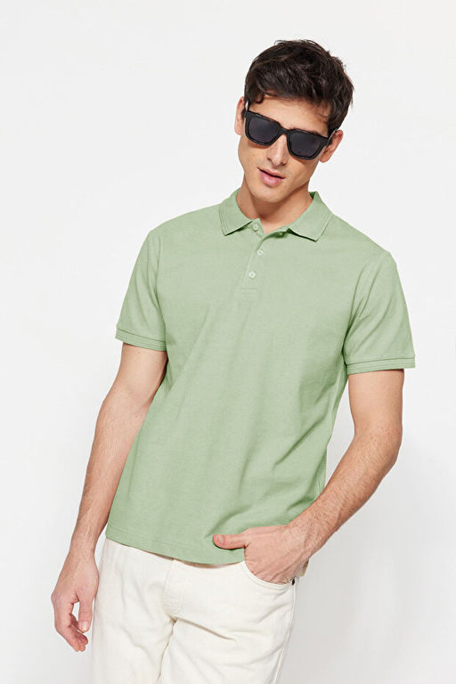 Mint Slim/Dar Kesim Yakas_ _izgili Basic %100 Pamuklu Polo Yaka T-shirt TMNSS20PO0009 - Trendyolmilla фото 2
