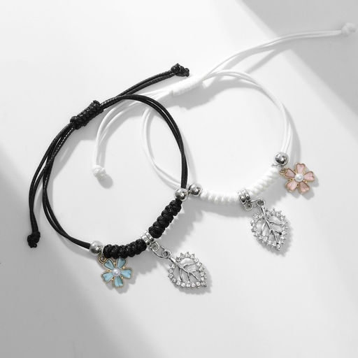 Браслеты парные «Неразлучники» цветы с листьями, цветные, d=7 см