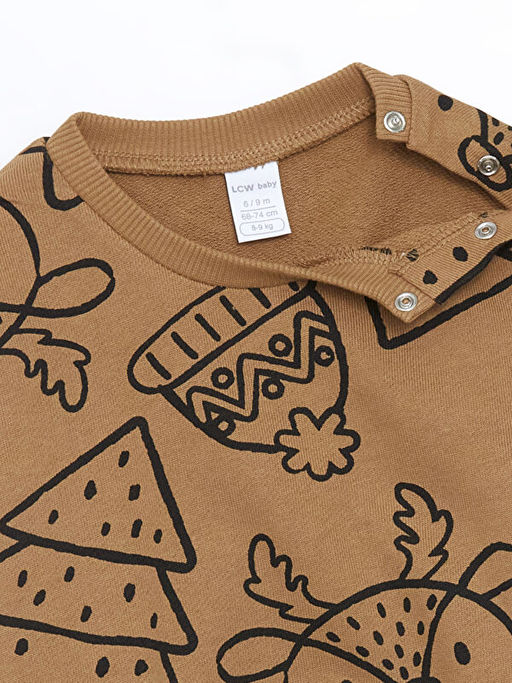 Bisiklet Yaka Bask?l? Erkek Bebek Sweatshirt ve E?ofman Alt 2li Tak?m - Waikiki фото 3