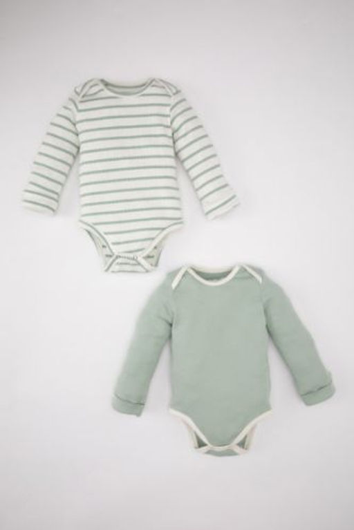 Erkek Bebek Yeni Dogan Bebe Yaka Cizgili Fitilli Kaskorse 2li Uzun Kollu C?tc?tl? Body