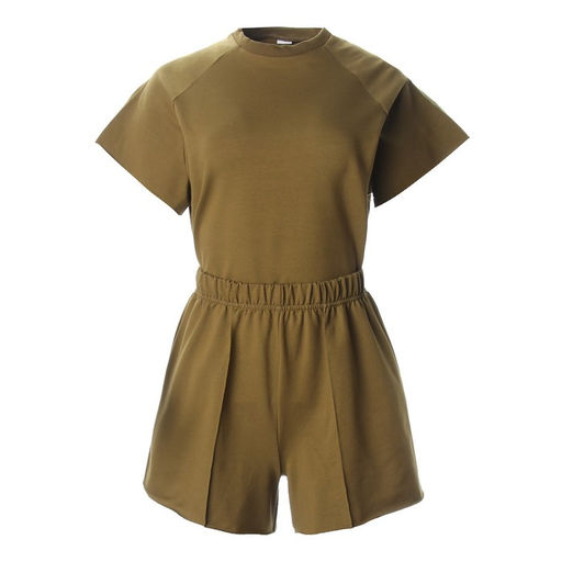 Костюм спортивный женский: футболка, шорты, MINAKU: Casual Collection, хаки, размер 44