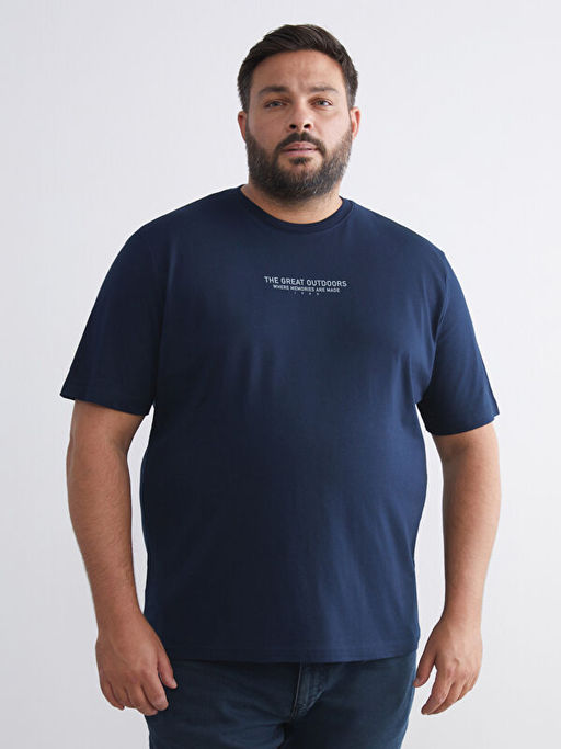 B?y?k Beden Yaz? Bask?l? Penye Erkek Ti??rt