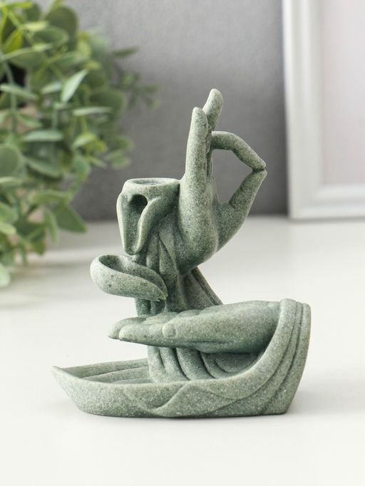 Подставка для благовоний «Мудра Витарка - Колесо учения», песчаник, стелющийся дым, 5.5×10.3×11.5 см