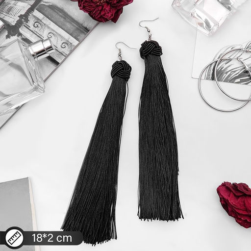 Серьги Кисти романс, цвет чёрный в серебре, длина кисти 16 см