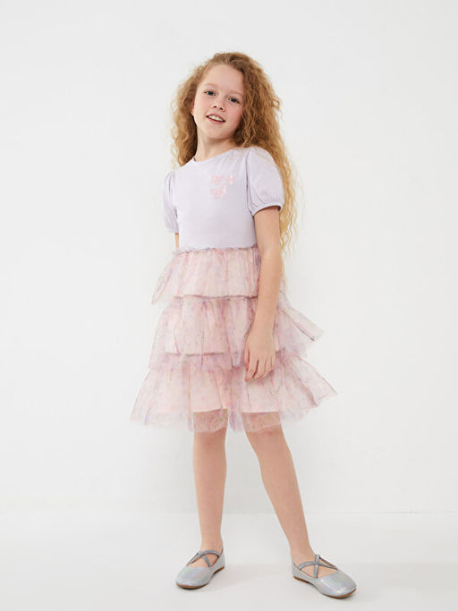 Bisiklet Yaka Pul ??lemeli K?sa Kollu K?z ?ocuk Elbise - Waikiki фото 3